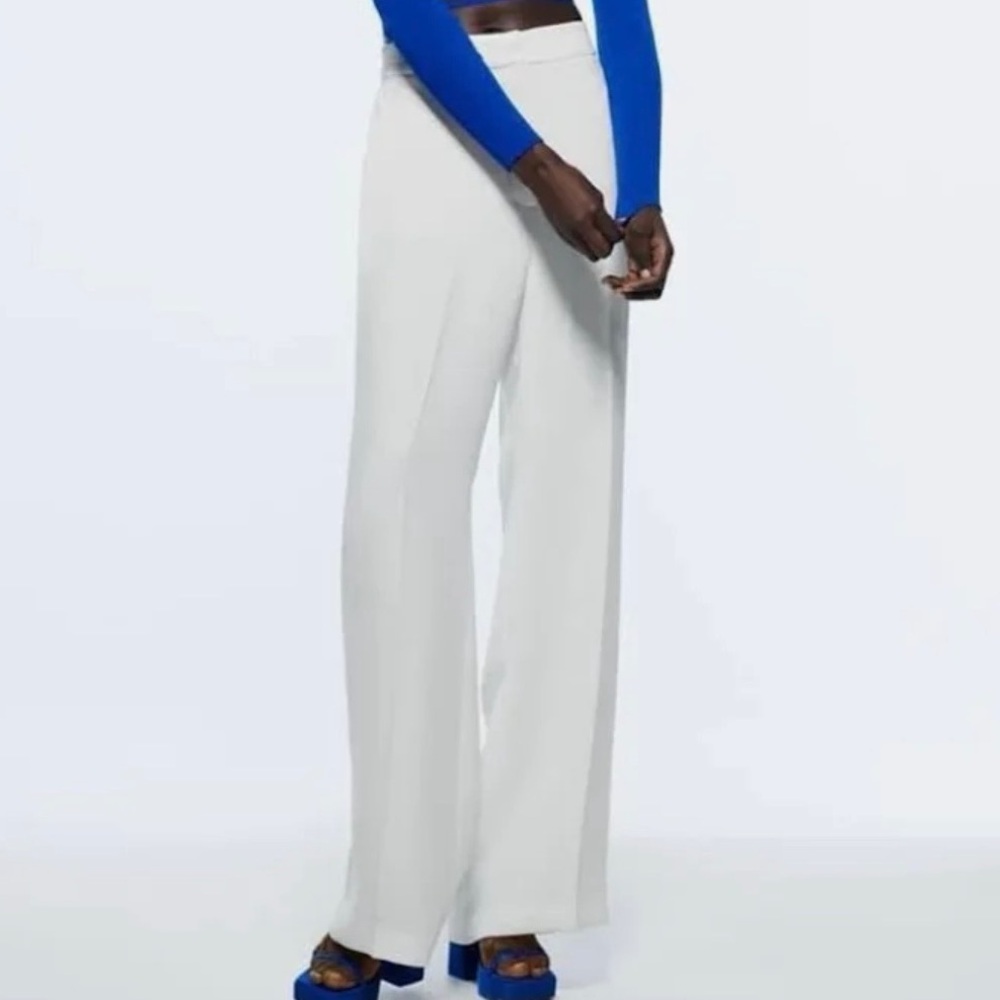 Zara Ivory Tailored High-Waist Trousers
